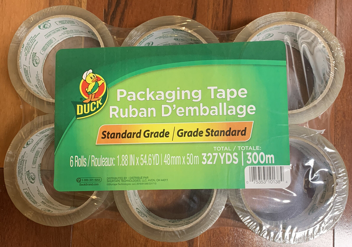 Duck Tape Brand Standard Packaging Tape Refill, 6 Rolls, 1.88 Inch x 327 Yards