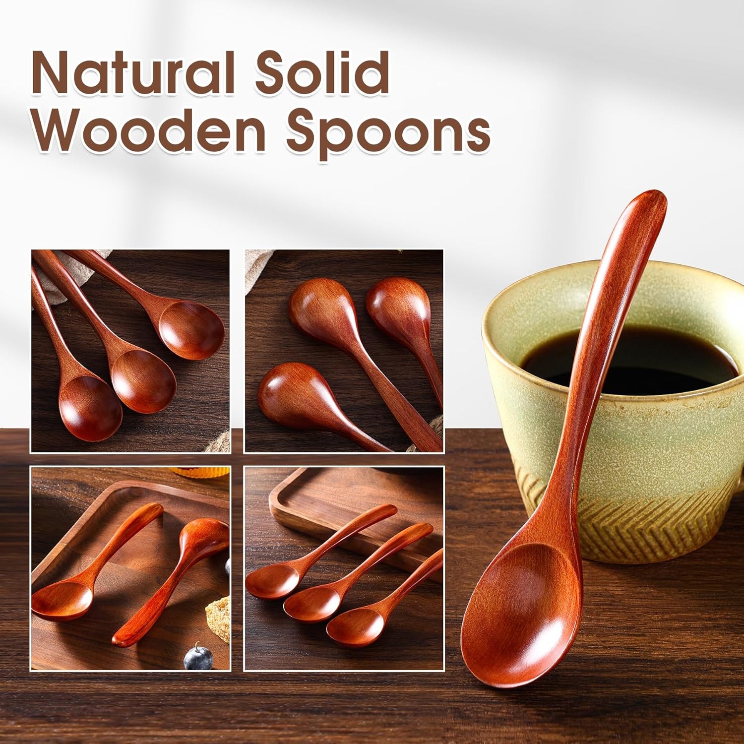 50PCS Small Wooden Spoons 6.7″ Soup Spoons Bulk for Eating with Stirring &