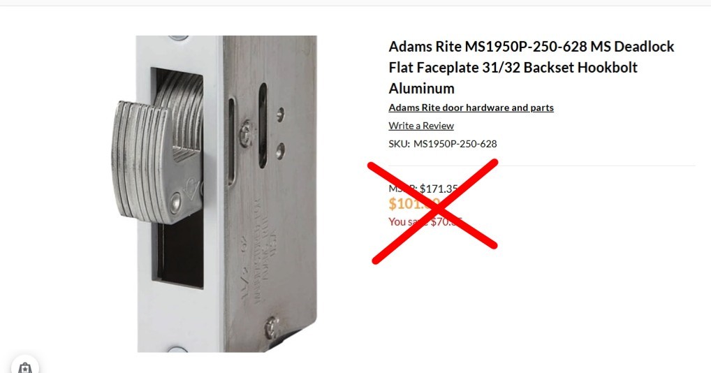 Adams Rite MS1950-250-628 Maximum Security Deadlock. Free Shipping!