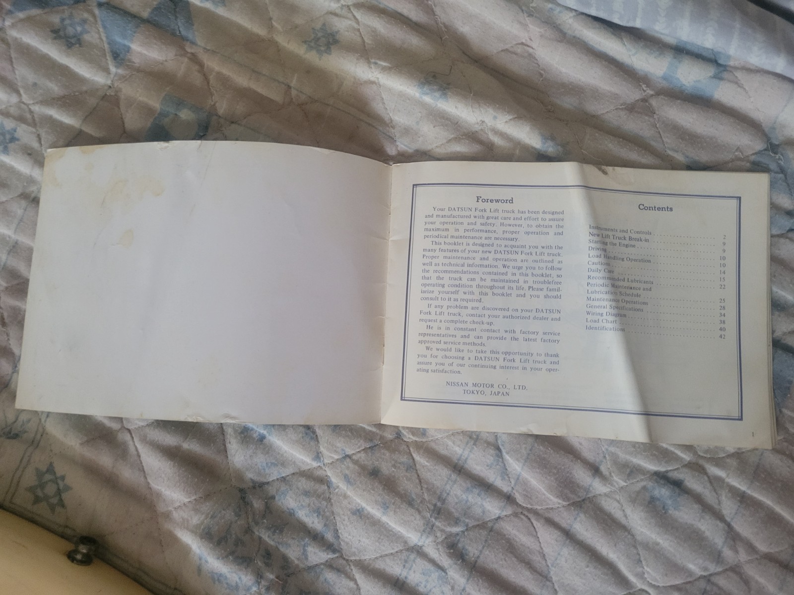 vintage Datsun Nissan NFG101 FG102 FG103 Forklift Owner Operator’s Manual