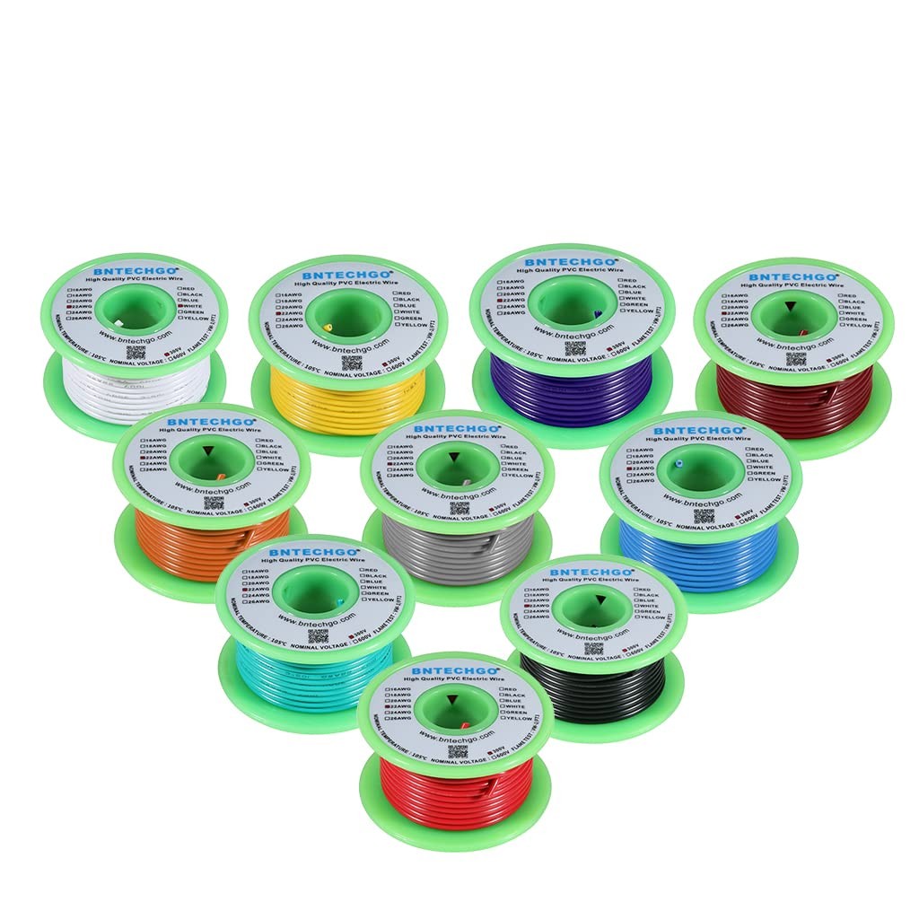 22 Gauge PVC 1007 Solid Electric Wire Kit 10 Color Each 25 ft 22 AWG 1007 Hoo…