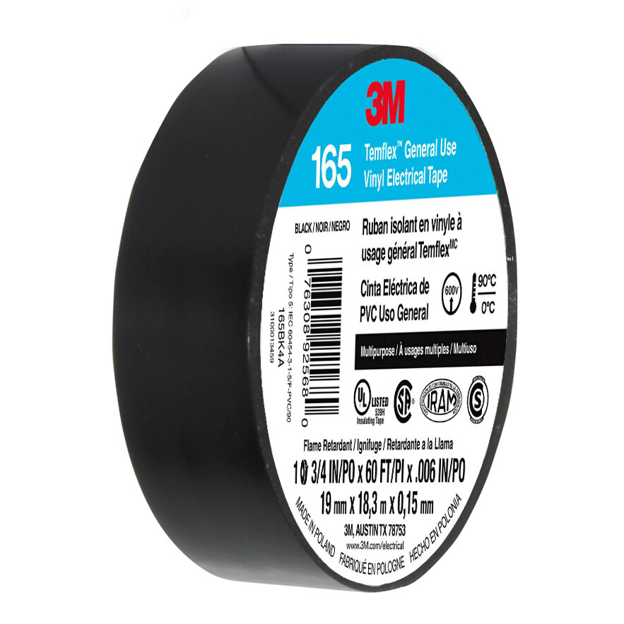 100 ROLLS – 3M ELECTRICAL TAPE UL, BLACK 3/4’’ x 60 FT GENUINE TEMELEX 165