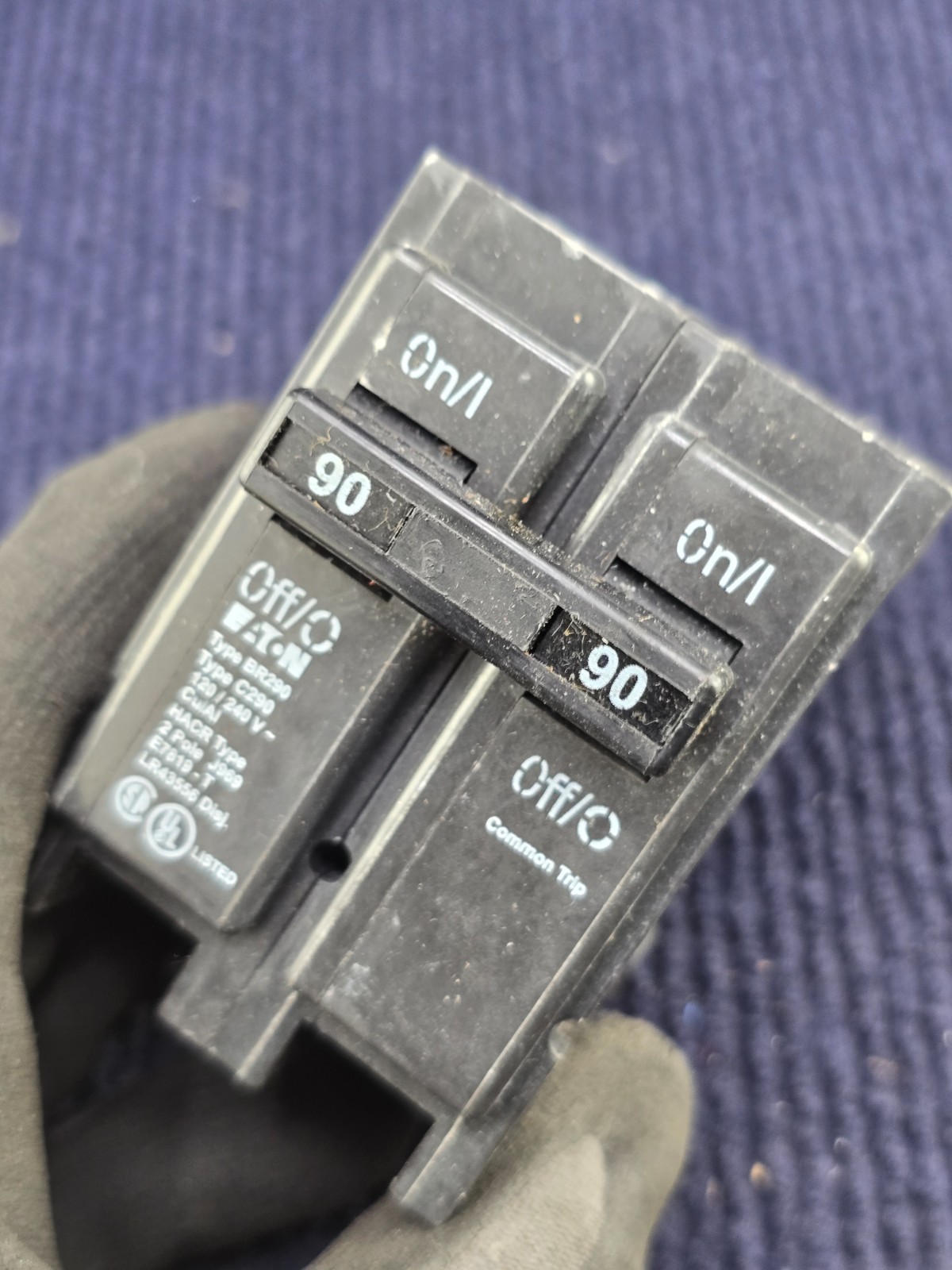 Eaton BR290 90A 2-Pole Miniature Circuit Breaker 120/240VAC, 10 kaIC Common Trip