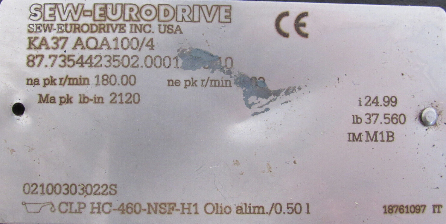 NEW SEW EURODRIVE KA37 AQA100/4 GEARMOTOR 24.99 KA37AQA1004