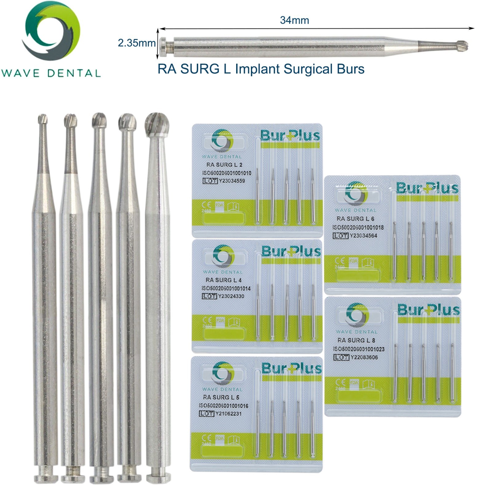 Wave Dental Burs Carbide Surgical Round Latch 26/34mm RA Slow Speed Contra Angle