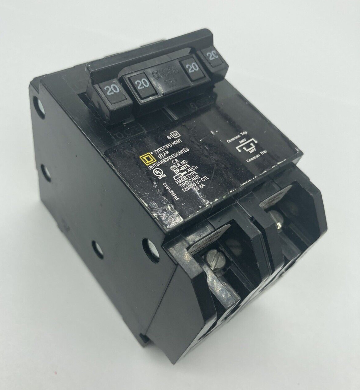 Homeline HOMT220220 Quad Two 2 Pole 20 Amp 120 240V AC Plug In Square D Breaker