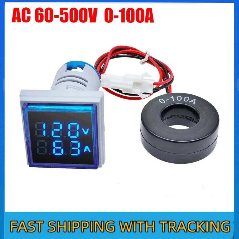AC 60-500V 0-100A 22mm 3 in 1 Voltmeter Ammeter LED Digital Volt/AMP Meter HOT