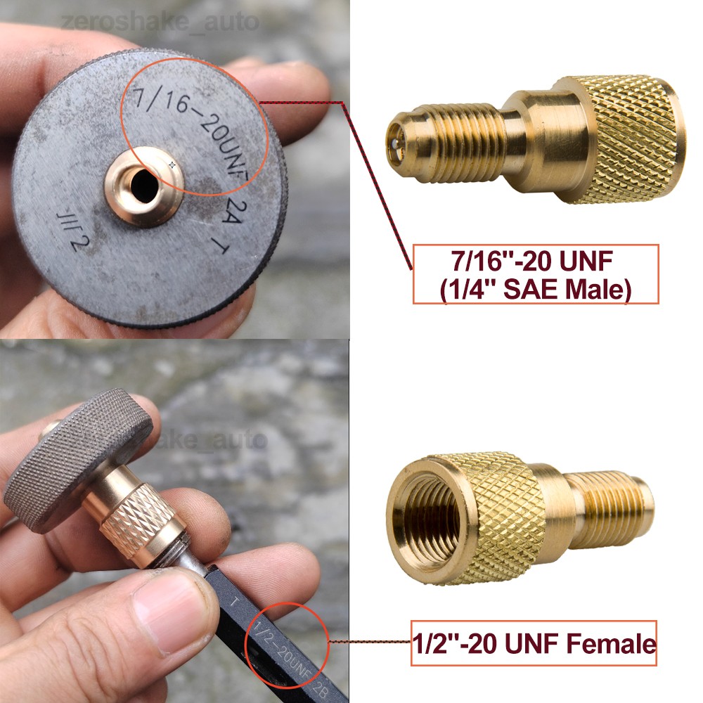R134a Brass Refrigerant Vacuum Pump Fitting Tank Adapter 1/4″ SAE x 1/2″-20 UNF