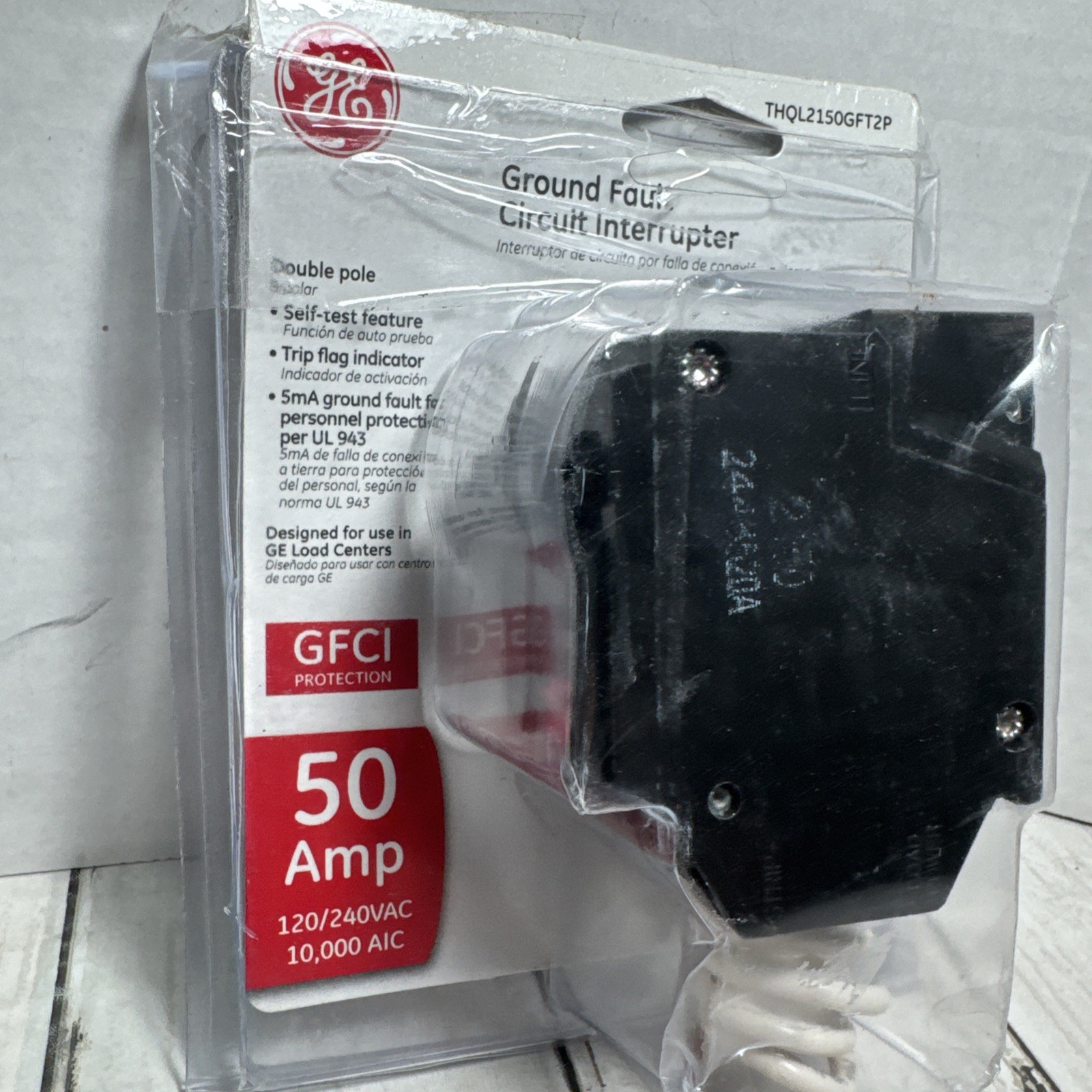 GE THQL2150GFT2PGround Fault Circuit Interrupter Breaker 2 Pole 50A 240V