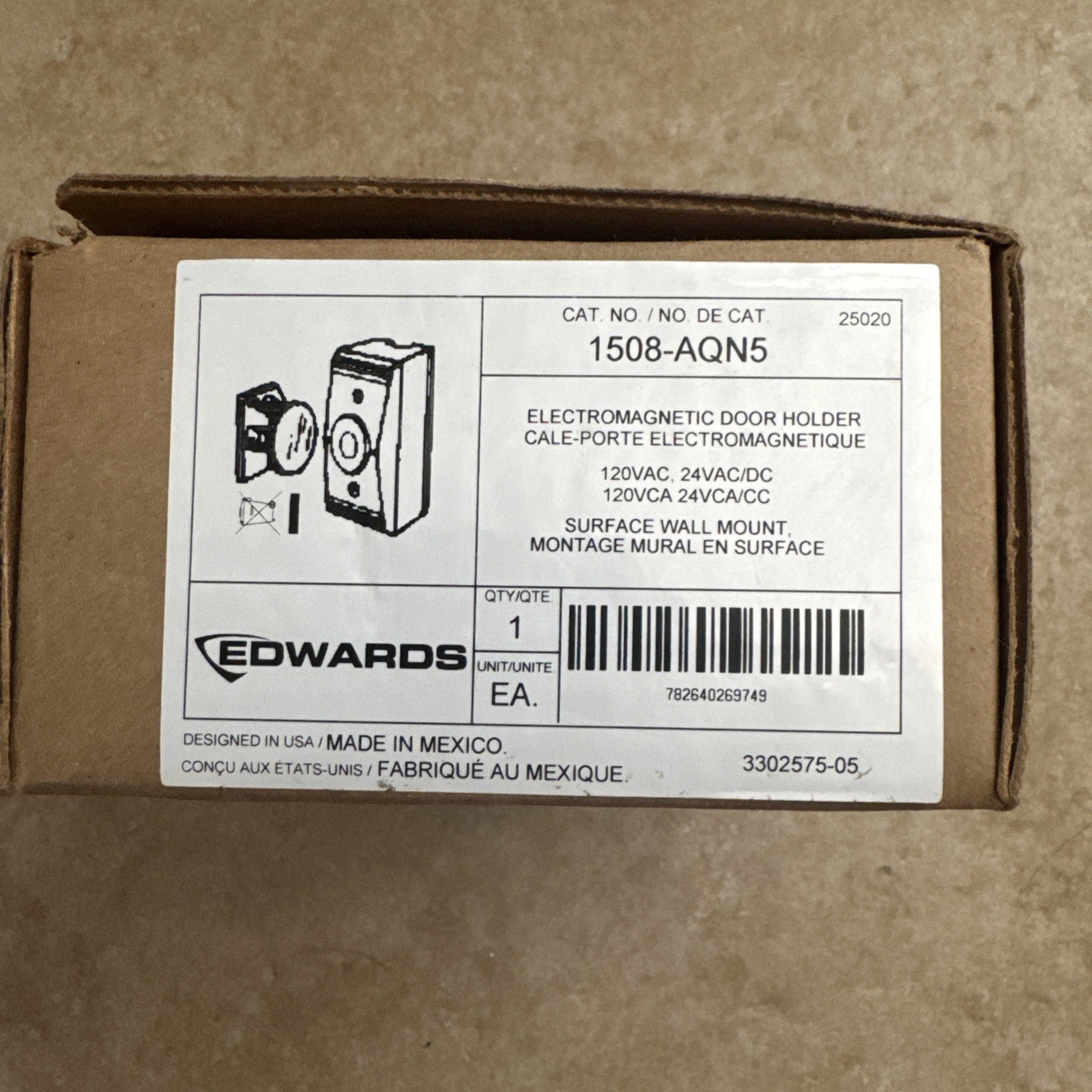 New Edwards 1508-AQN5 24/120V Surface Wall Mount Electromagnetic Door Holder