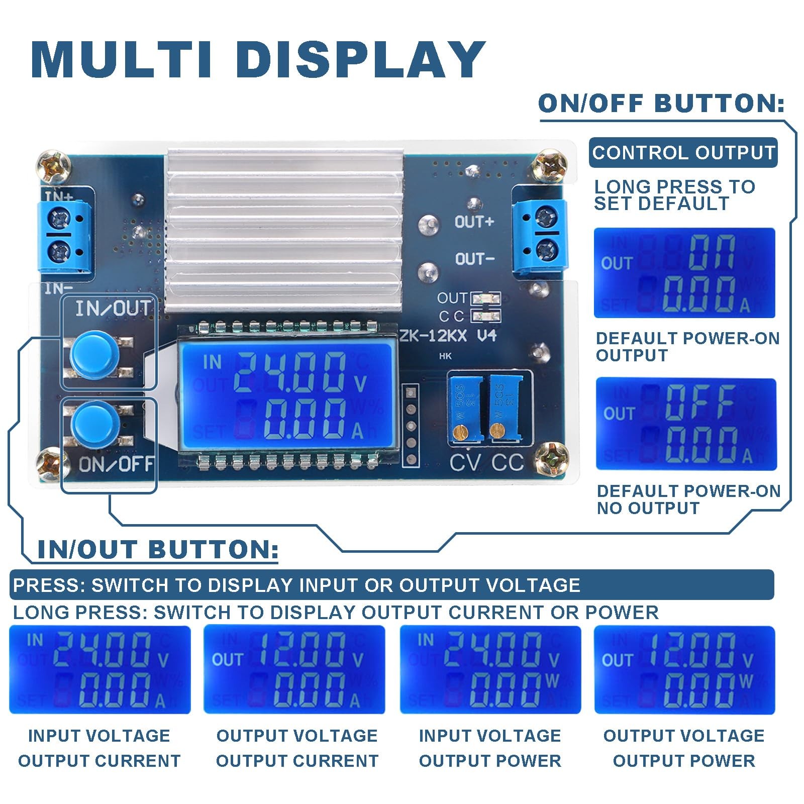 Adjustable DC Buck Converter 1.2V32V 12A Power Supply for Solar, RV, Golf Cart