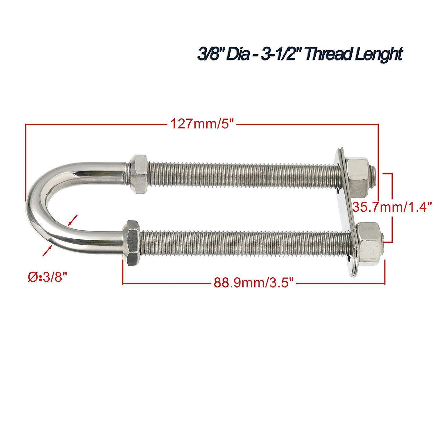 7 Sizes Available 2PCS Stainless Steel Marine Boat Stern Bow Eye Tie Down U Bolt