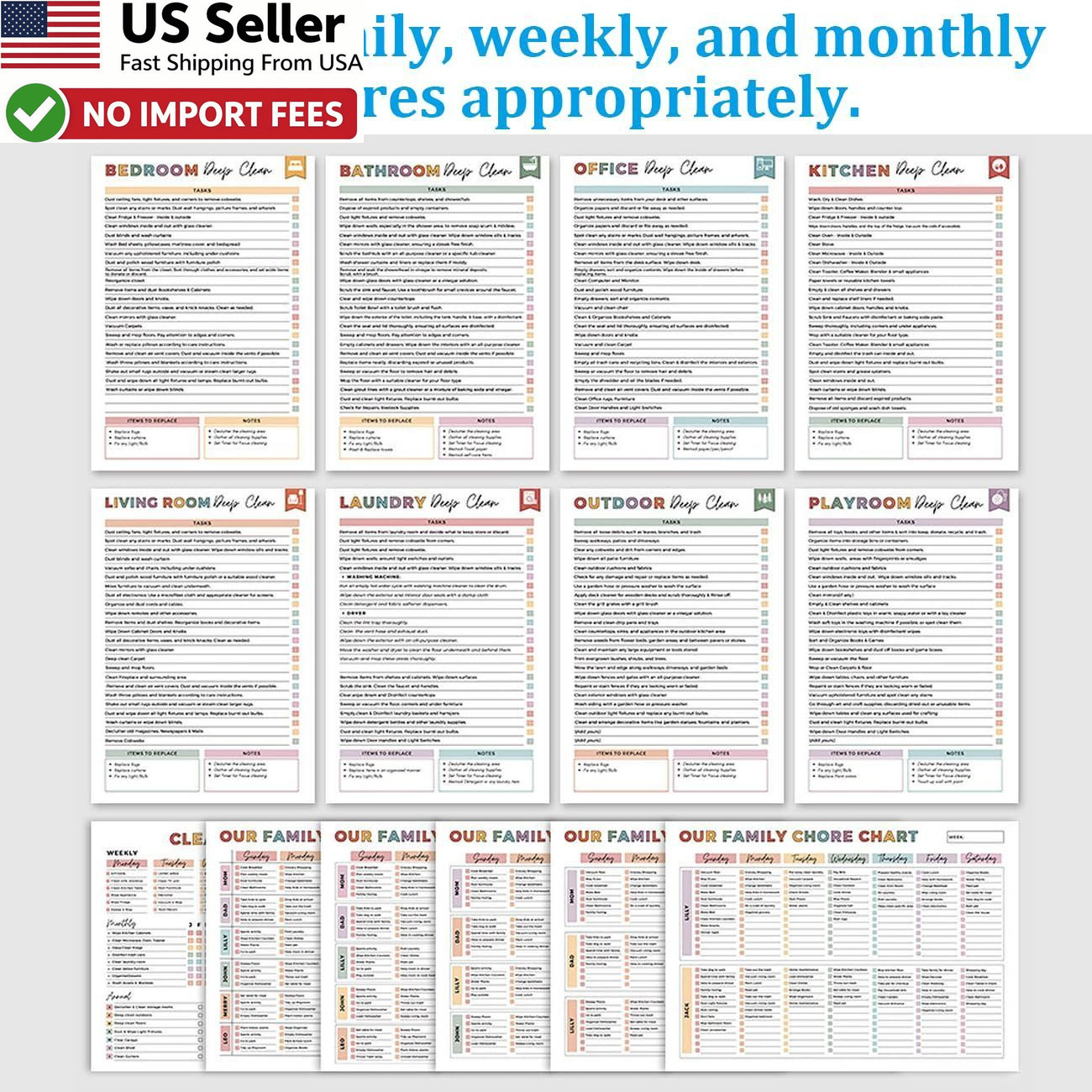 ADHD Cleaning Planner Editable Home Chore Chart Organizing Schedule Notebook