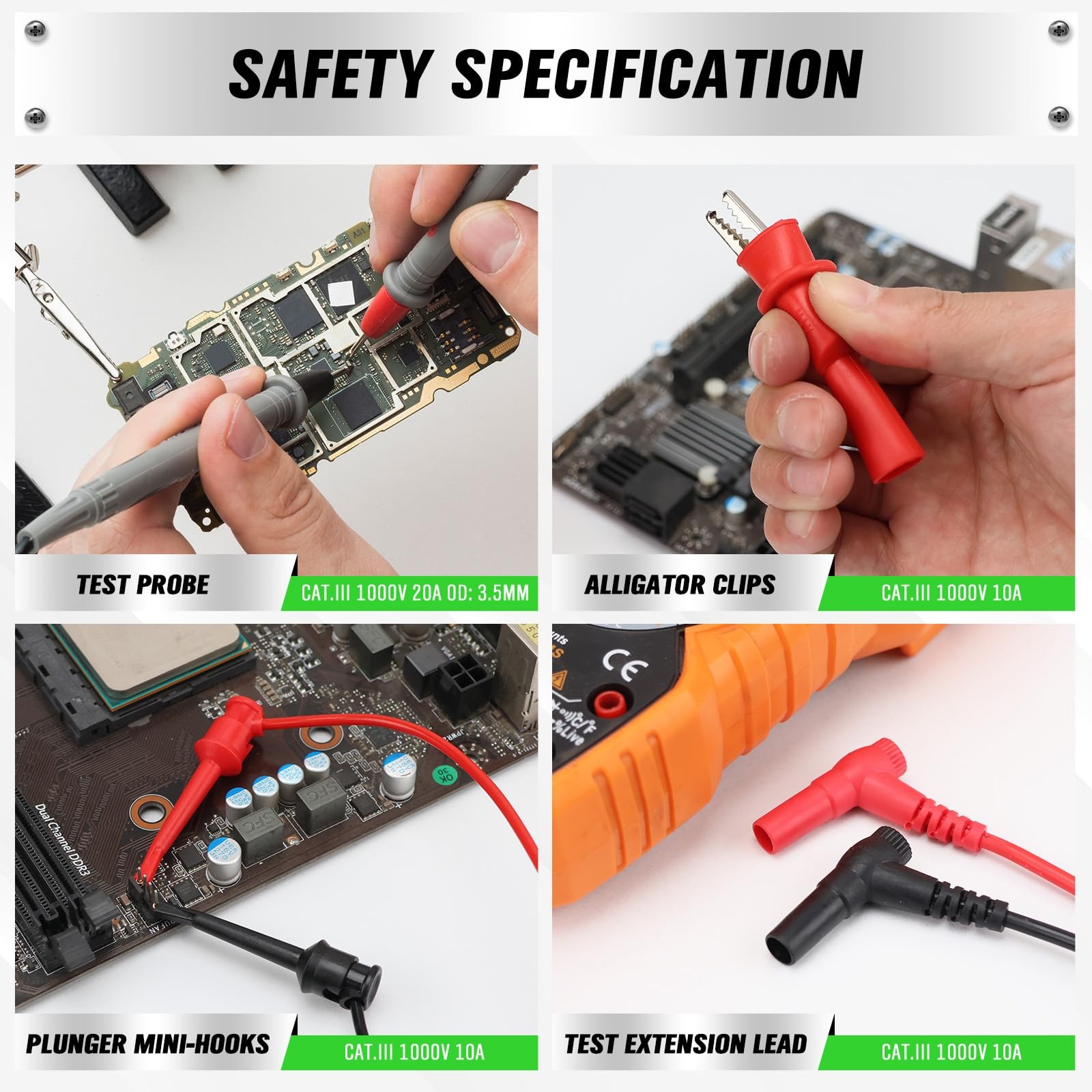 SWANLAKE 11-Piece Multimeter Test Leads Set, CAT III 1000V 20A 11PCS