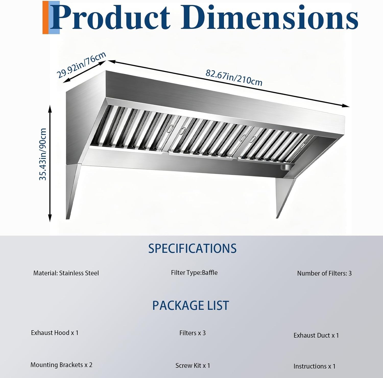 7FT Commercial Exhaust Hood Exhaust Food Truck Concession Trailer Hood