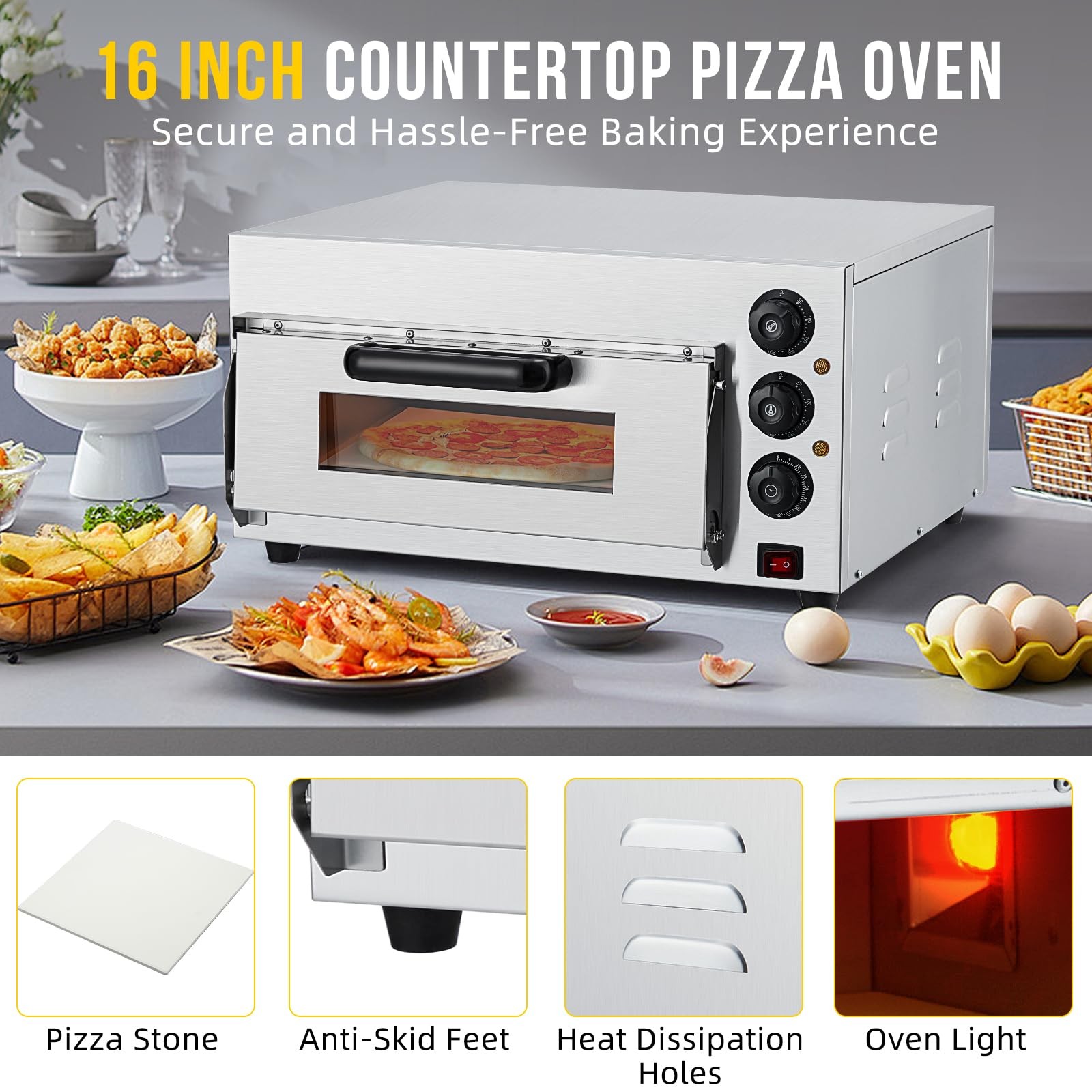 Electric Pizza Countertop, 16 in Commercial Pizza Oven with Adjustable Oven