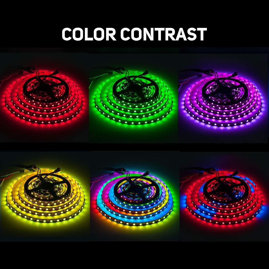 Black WS2812B LED Strip Light 3.3 Ft 144 LEDs IP30