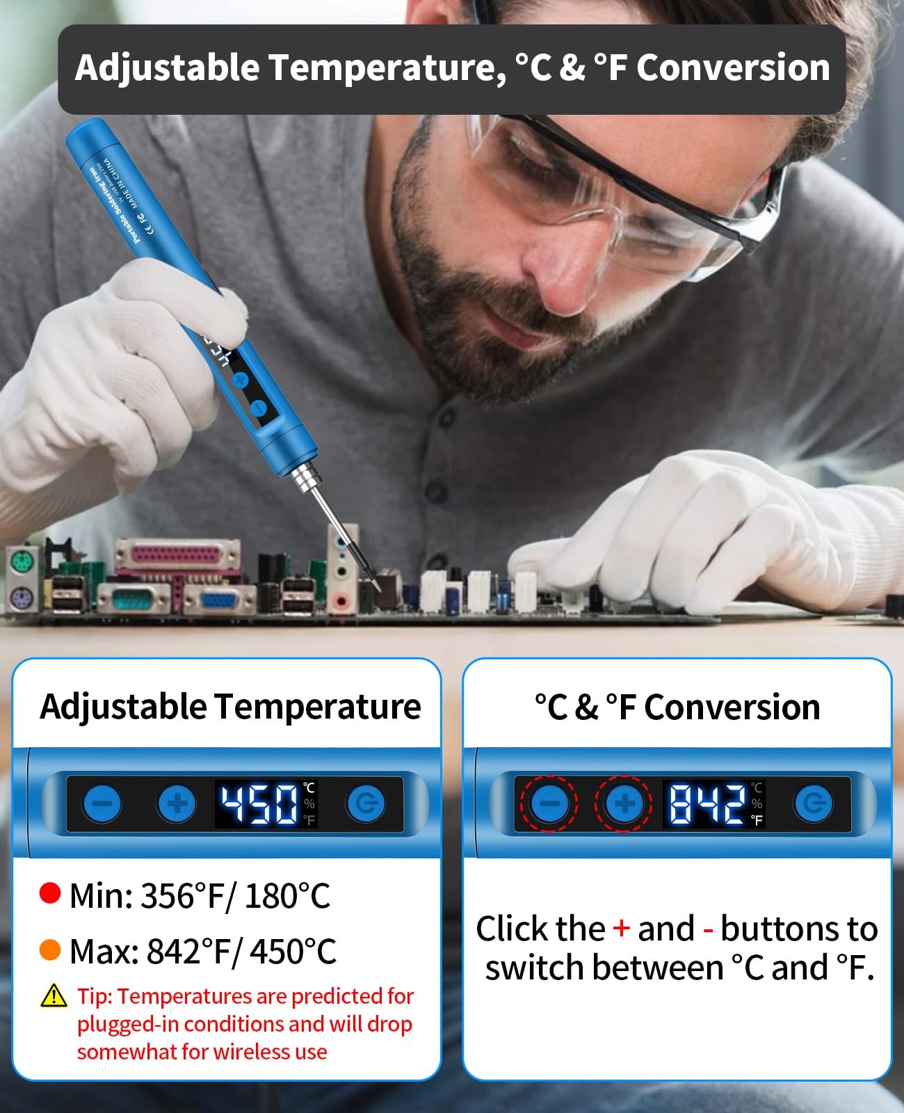 Cordless Soldering Iron Kit – 1100mAh USB Rechargeable Portable Blue