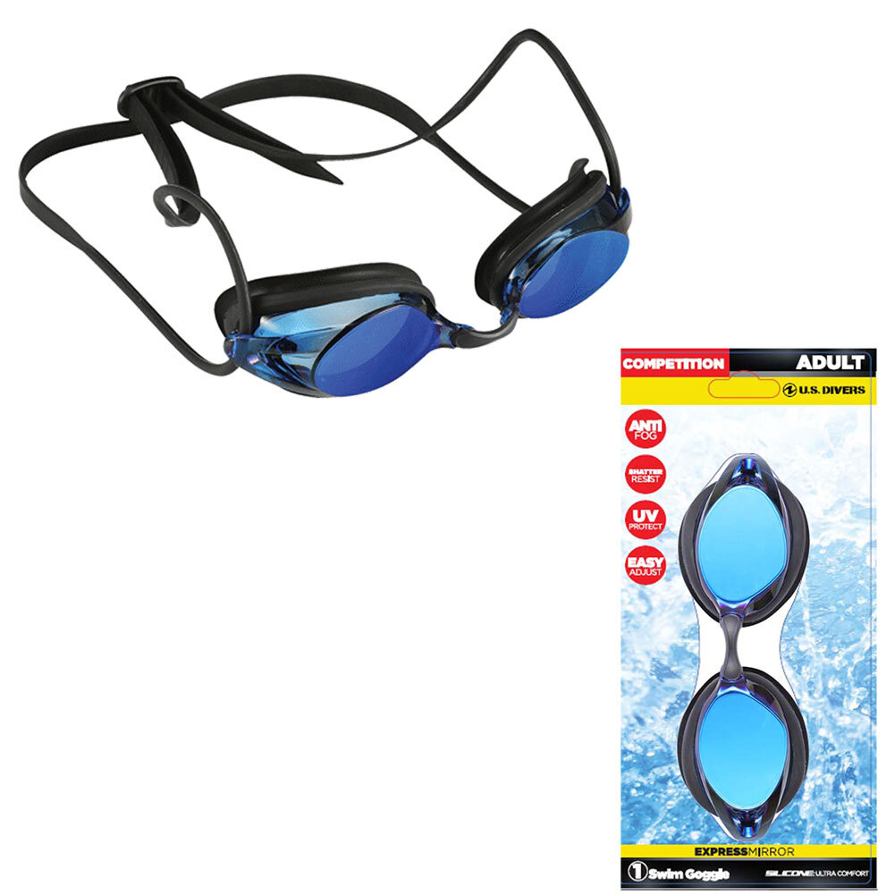 US Divers Adult Express Goggle Black w/Blue Mirror Lens