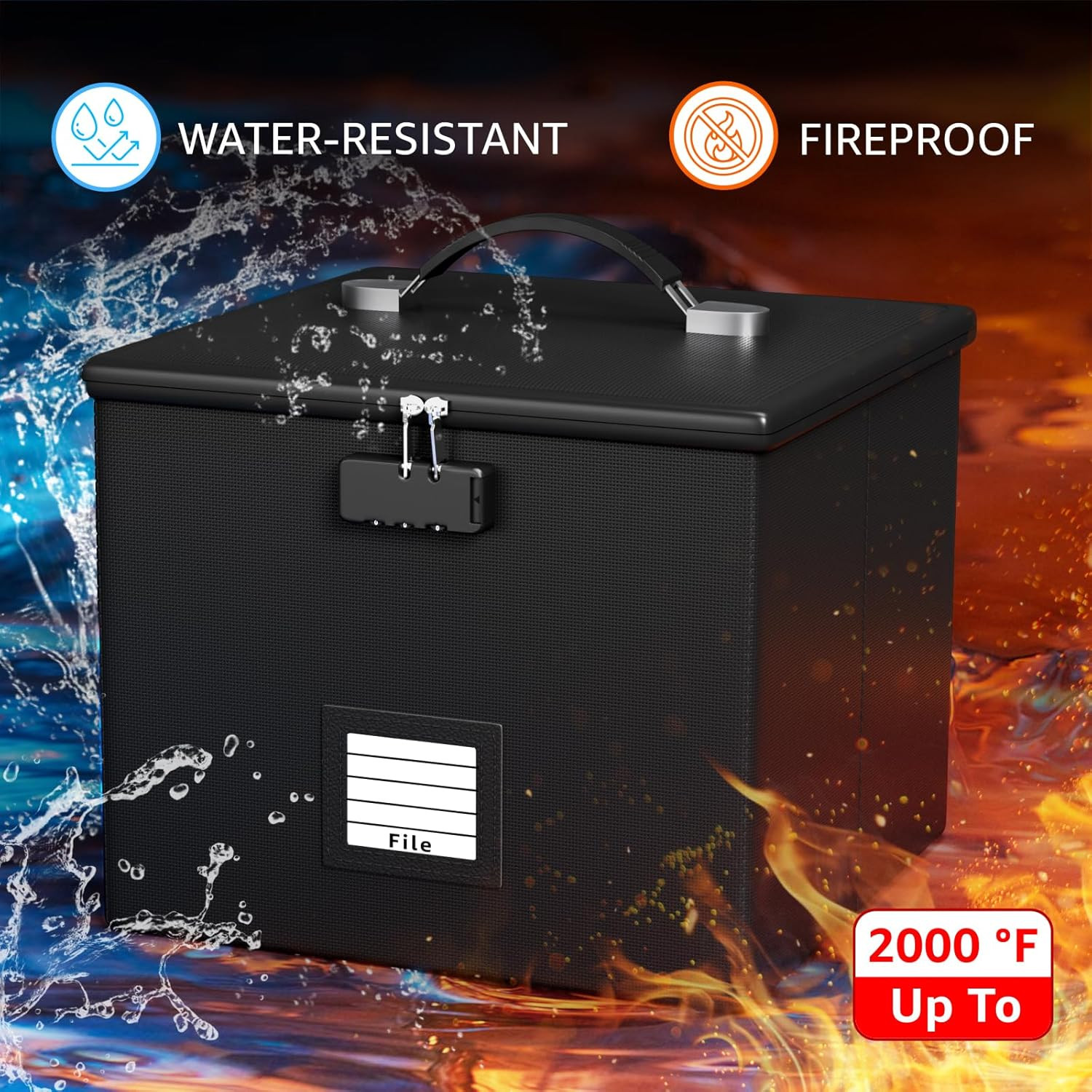 Fire Proof File Box for Documents – Portable Fireproof Document Organizer Box..