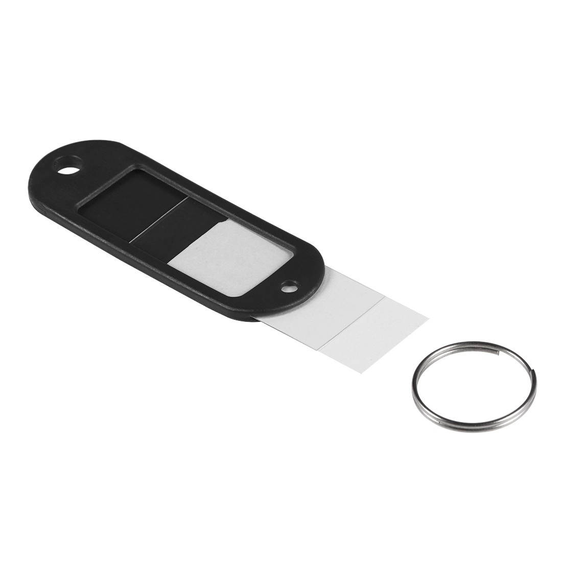 20Pcs, Plastic Key Tags with Split Ring Keychain ID Label Window 60x21mm Black