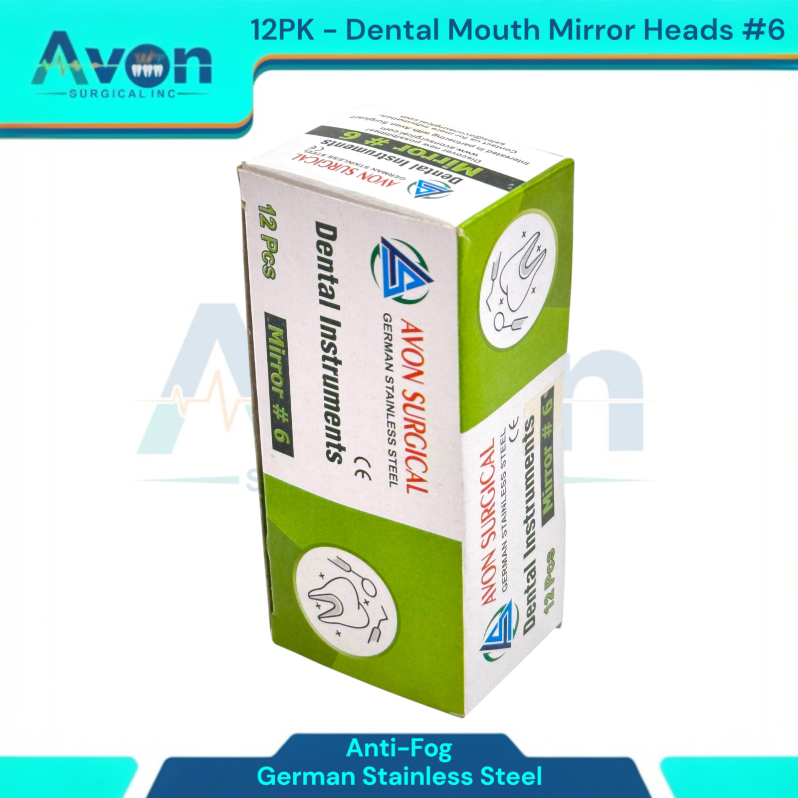 #6 Mouth Mirror Heads for Oral Examinations, Cone Socket, Anti-Fog – Pack of 12