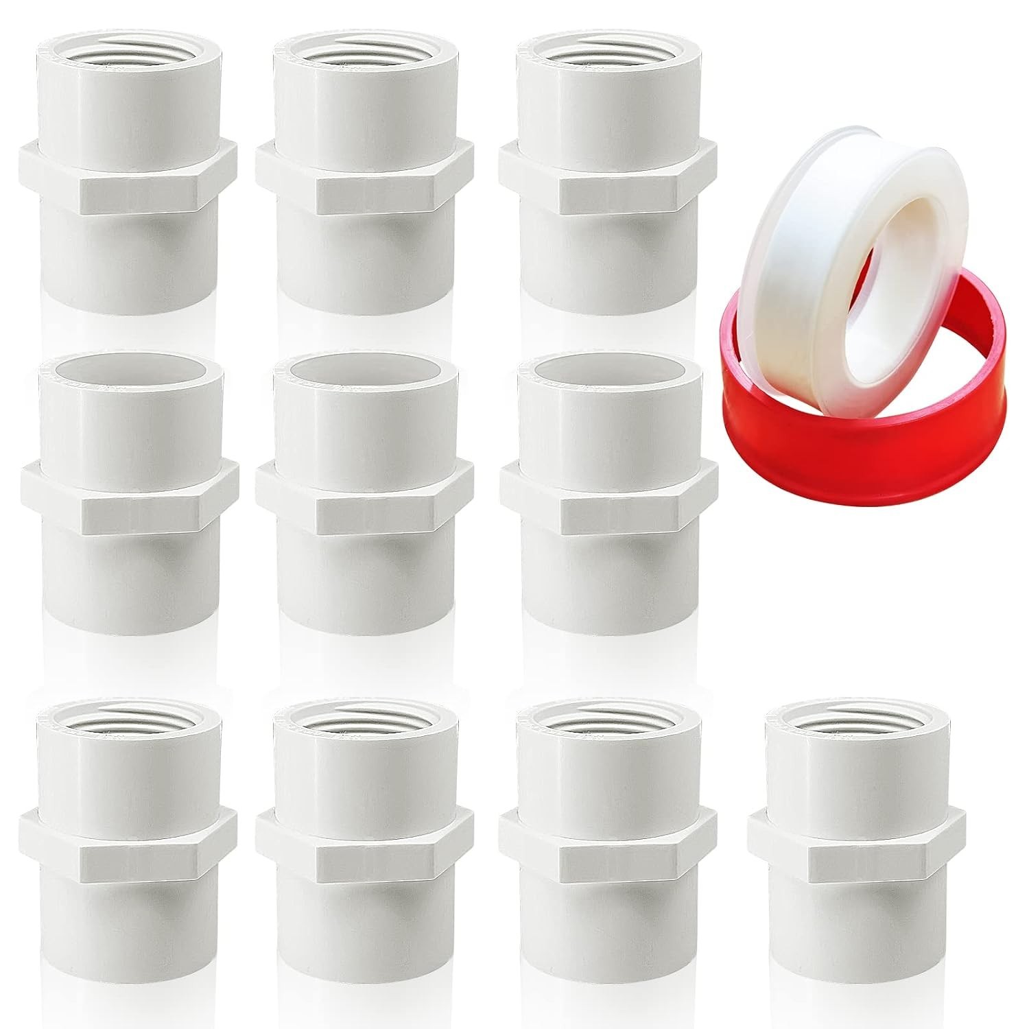 Versatile 10-Pack of 3/4» PVC Threaded Pipe Couplings – High-Quality Material