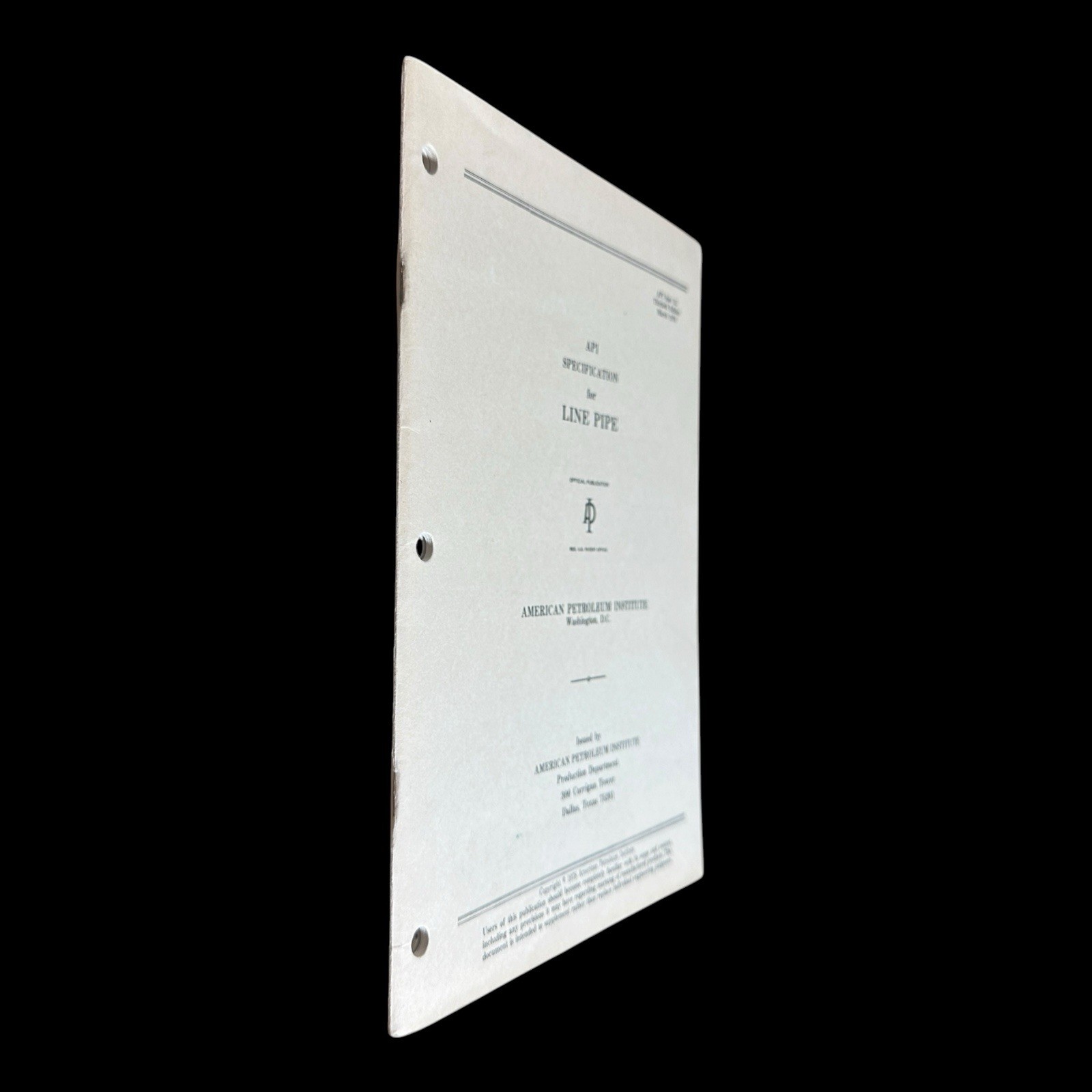 API Spec 5L Specification for Line Pipe 30th Edition March 1978 Manual
