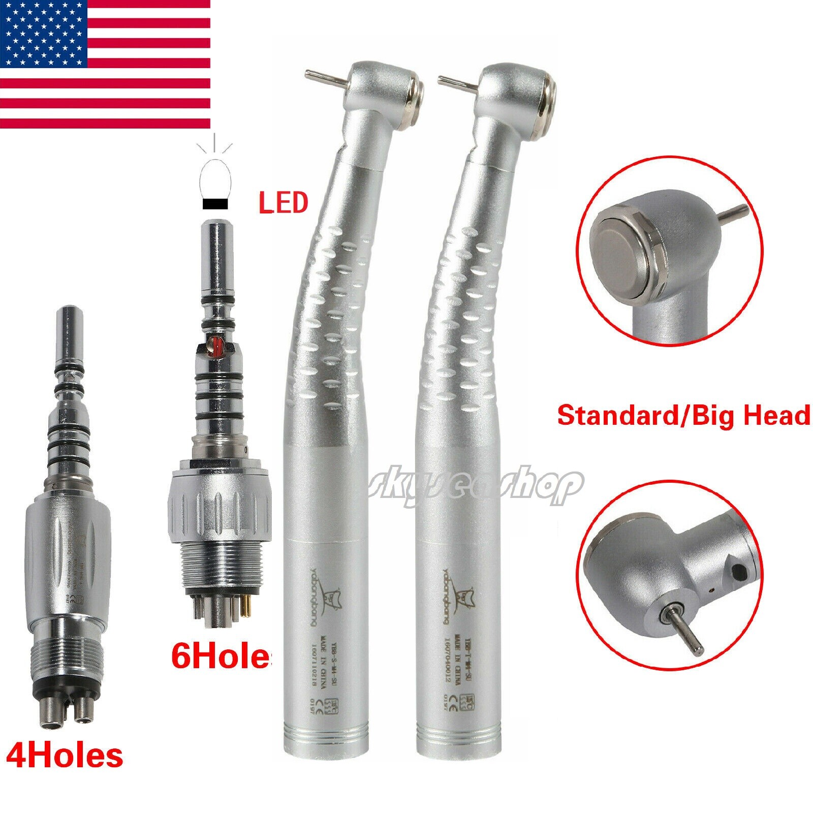 Dental Fiber Optic LED Handpiece Standard/Big Head LED Quick Coupler 4Hole/6Hole