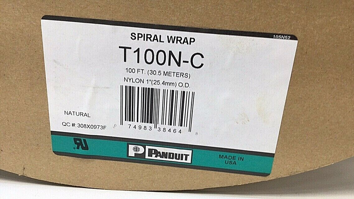 Panduit T100N-C Spiral Wrap 1in (25.4mm) x 100ft (30.5M) Nylon Natural Color