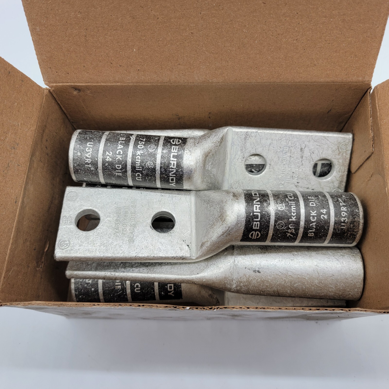 Burndy YA392N 750 KCMIL 1/2″ Stud 2-Hole Compression Lug Box of 6