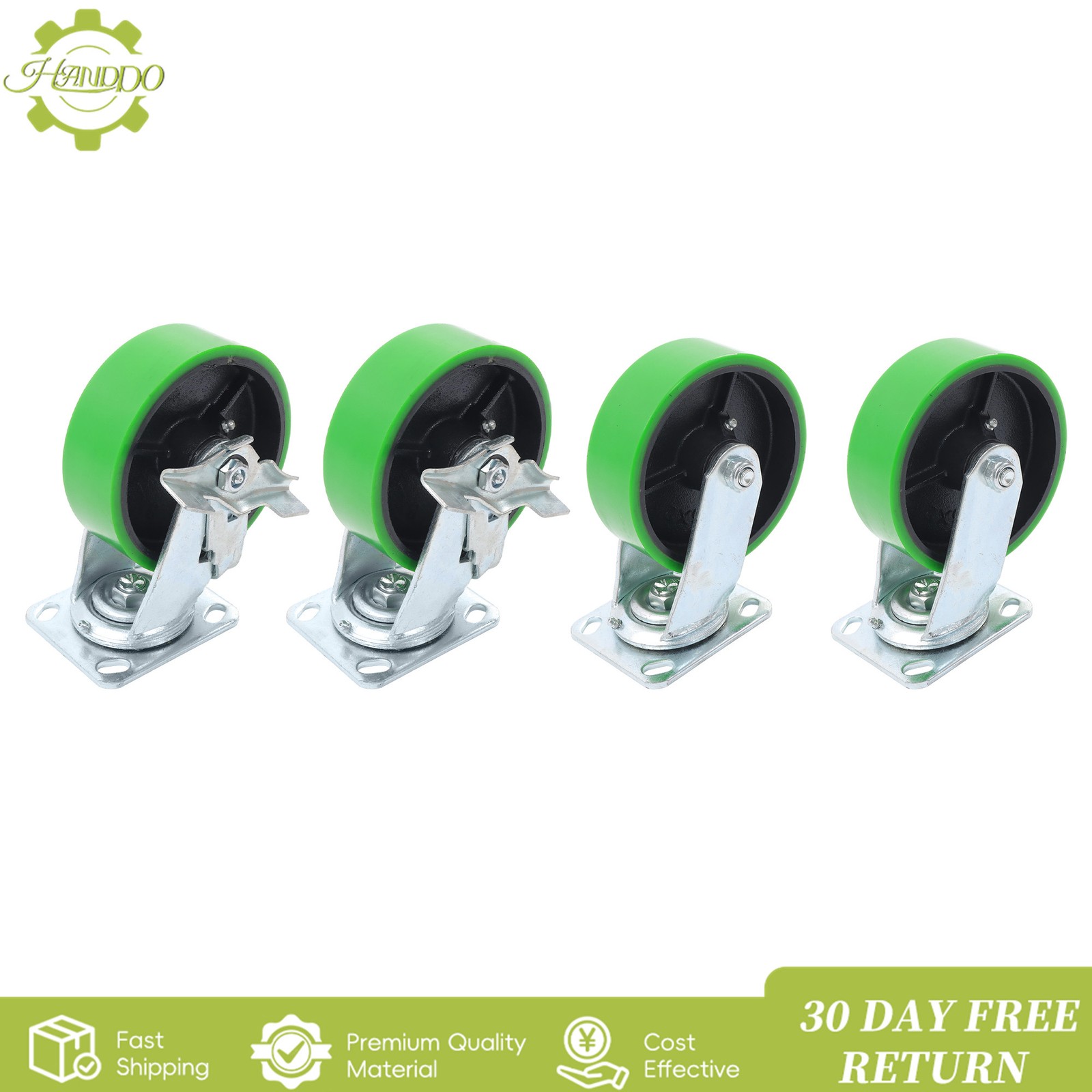 6″ Heavy Duty Industrial Casters,2 Swivel Top Lock Brake + 2 Tilt Green Casters