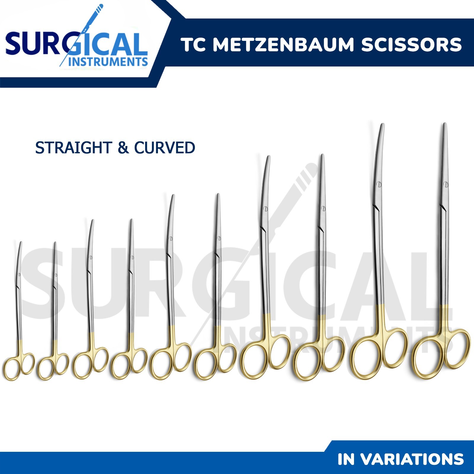 T/C Metzenbaum Scissors Curved Tungsten Carbide Inserts Surgical German Grade