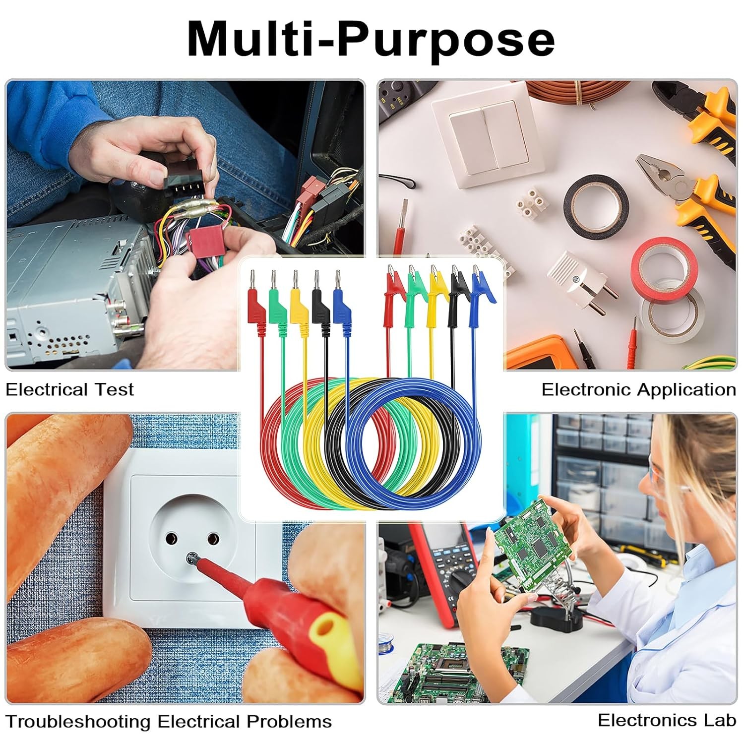 Sumnacon Multimeter Banana Plug to 9.8Ft/3M, Yellow, Blue, Black, Red, Green