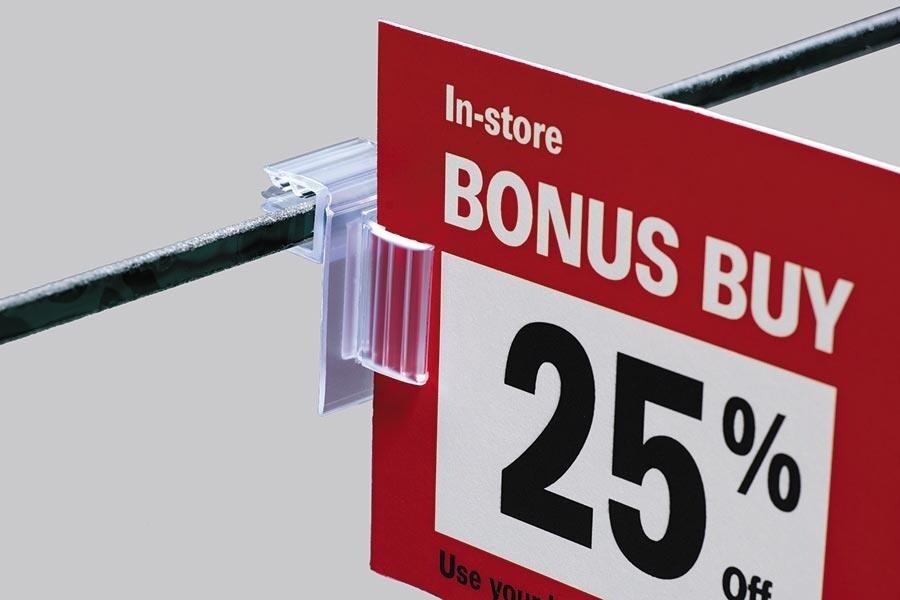 Sign Holders for Glass Shelves- Gripper-HINGED- Flag Style- 25LOT