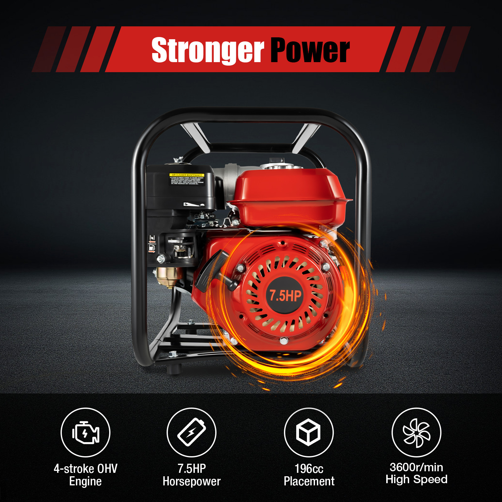 7.5HP Irrigation Water Pump Gas Powered Pump 3″ Garden Farm High Pressure Pump