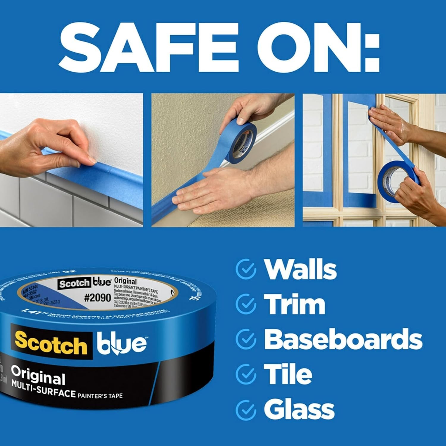 Multi-Surface Blue Painters Tape 1″ Wide x 60 Yds – Ideal for Indoor & Outdoo…