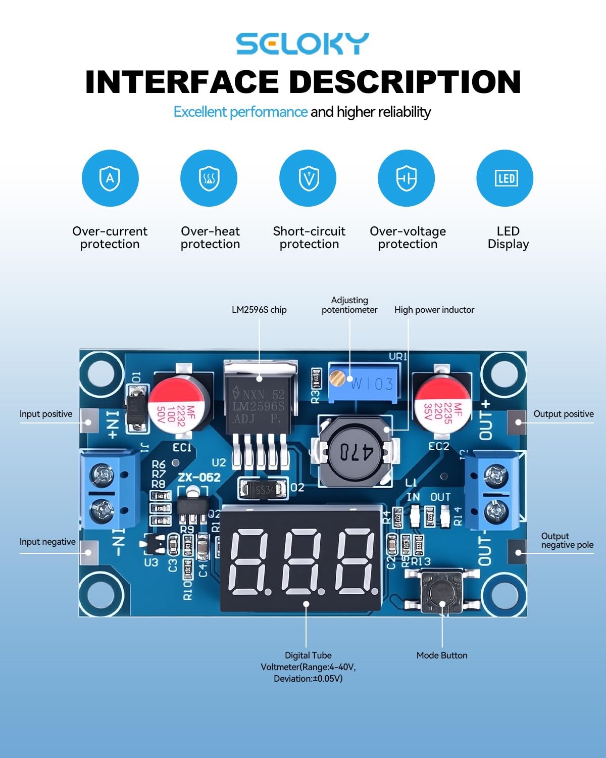 DC-DC Buck Converter Adjustable Voltage Regulator 4-40V 1.25-37V LED Pack of 2