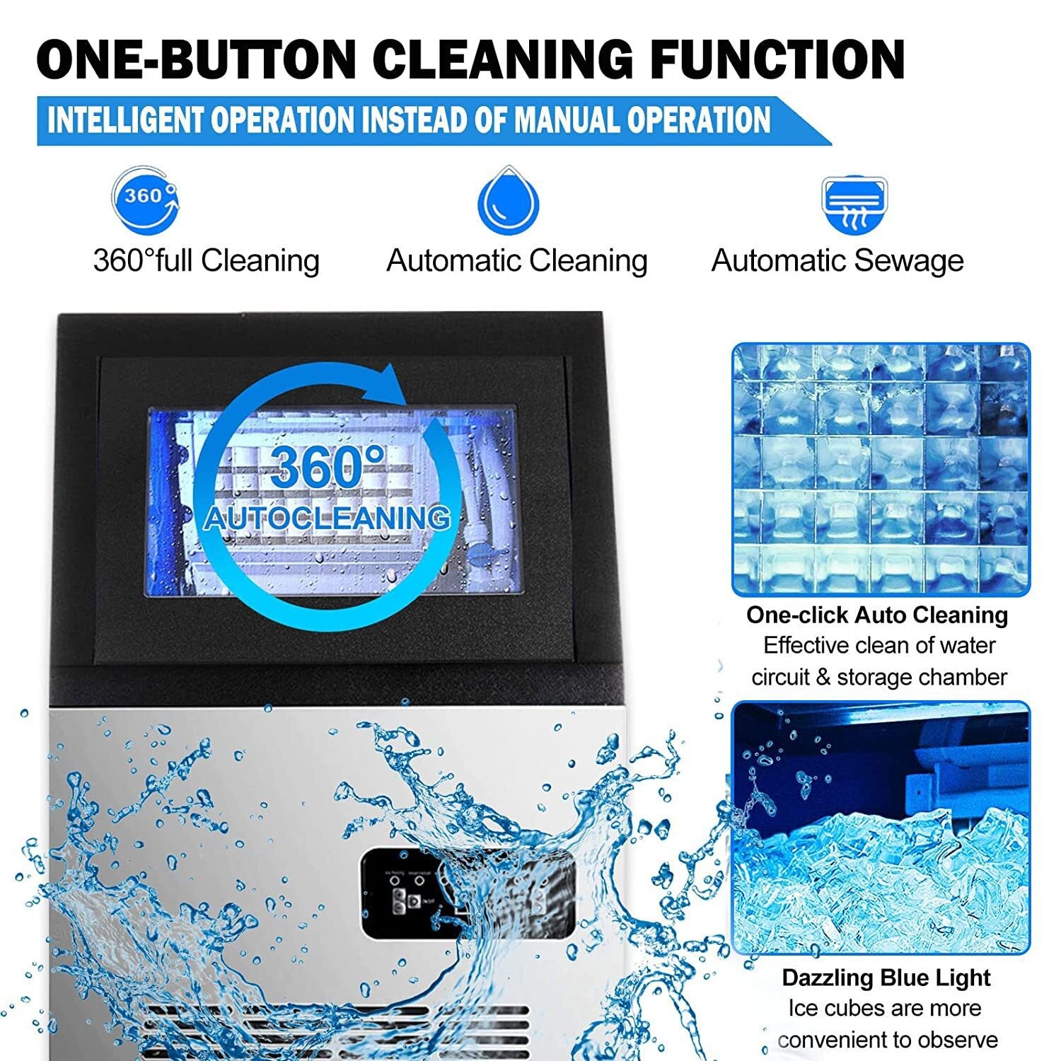 90lb Built-in Commercial Ice Maker Stainless Steel Ice Cube Machine Freestanding