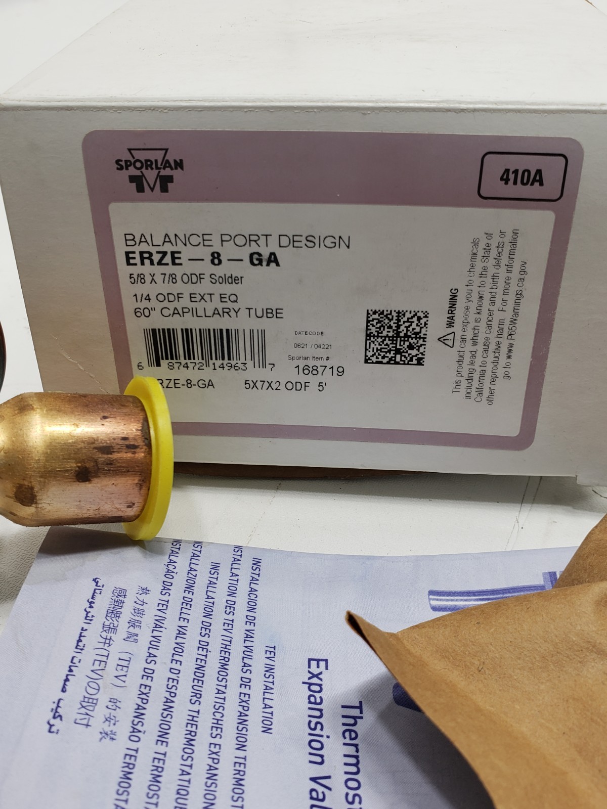 Sporlan ERZE-8-GA 5/8×7/8 ODF Solder 60″ Capillary Tube 410A 1/4 ODF EXT EQ