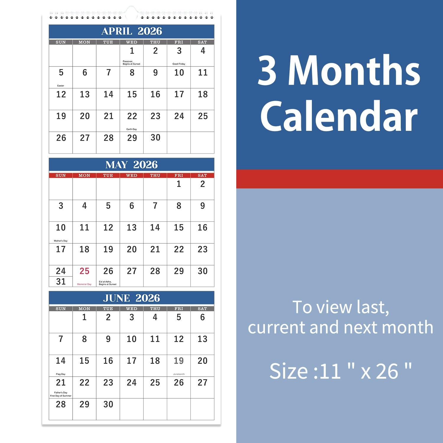 2026 Wall Calendar – 3 Month Vertical 2026 (Folded in a…