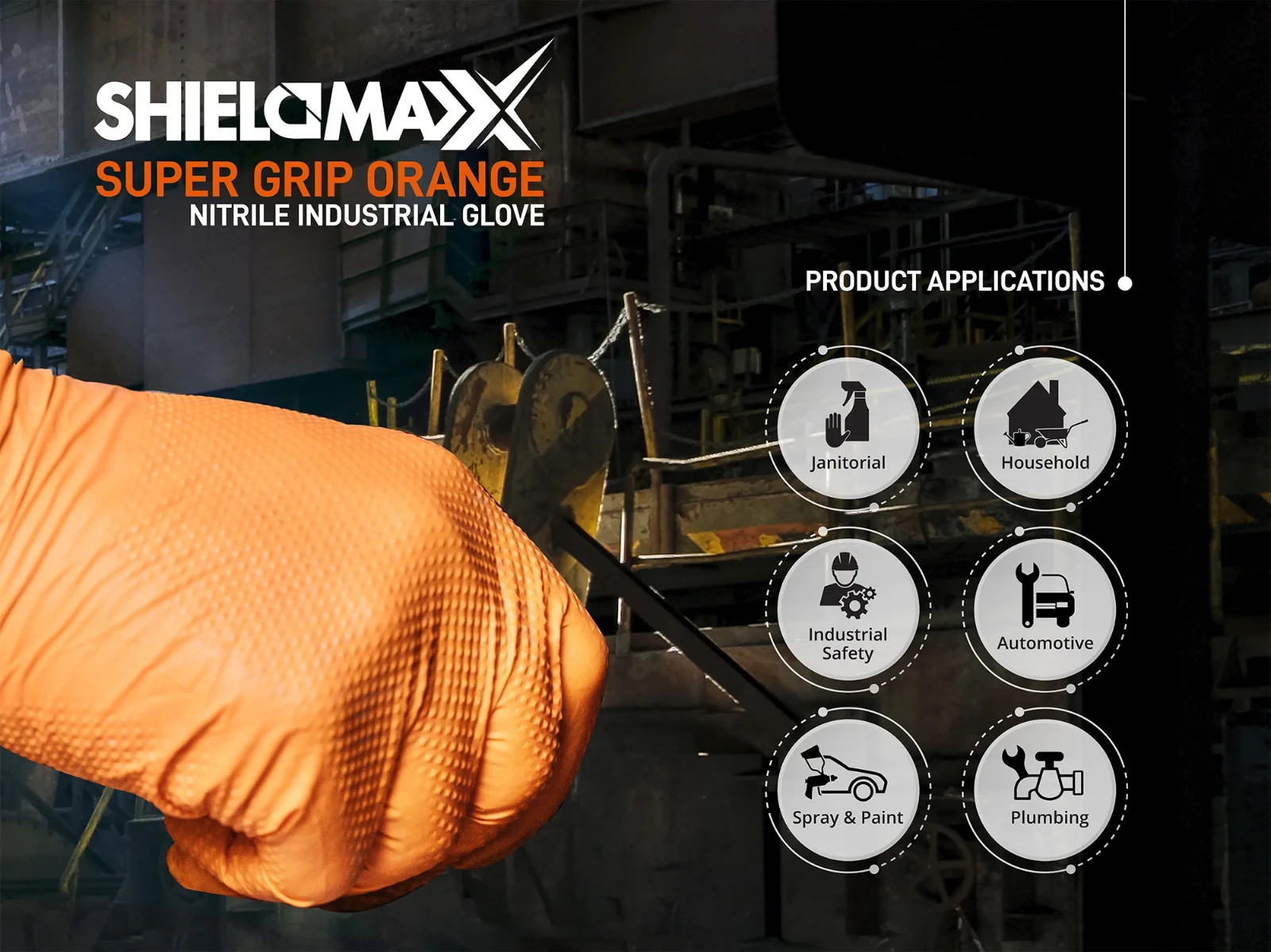 SHIELDMAXX® Heavy Duty Diamond Grip Textured Powder Free Orange Nitrile Gloves