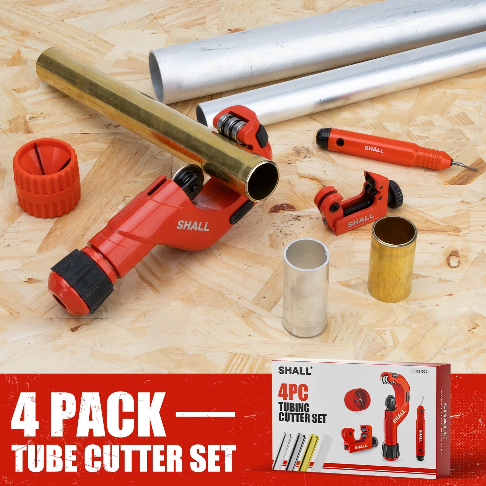 SHALL 4-Piece Tubing Cutter Set, 1/4’’ to 2’’OD Heavy Duty Copper Pipe Cutter…
