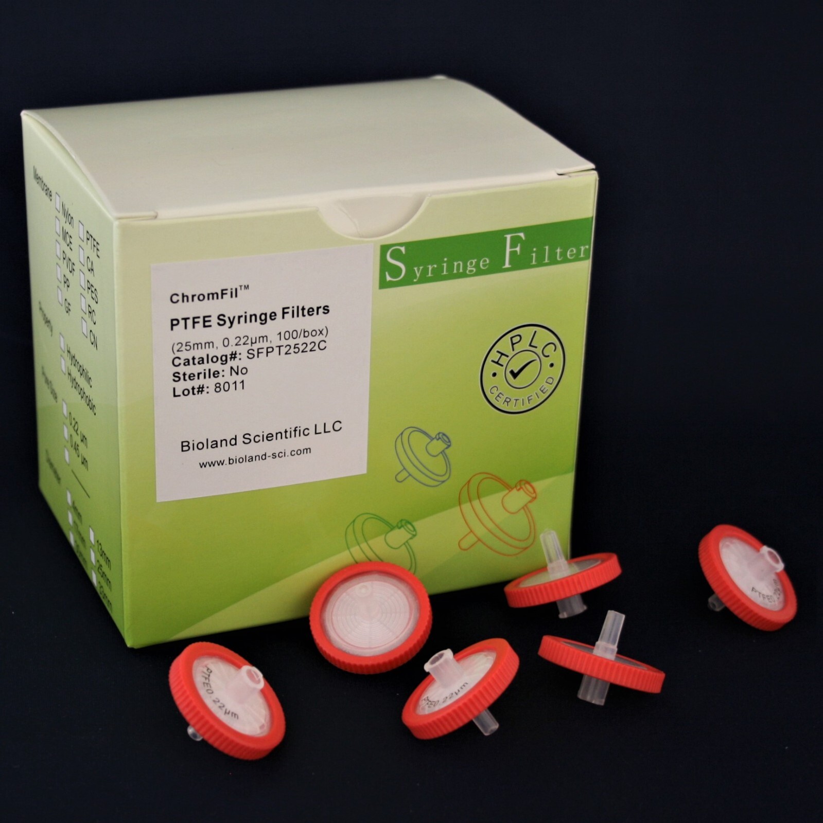 25mm PTFE Syringe Filter (0.22/0.45 um Pore Sizes, Non-sterile, 50/100 pieces)
