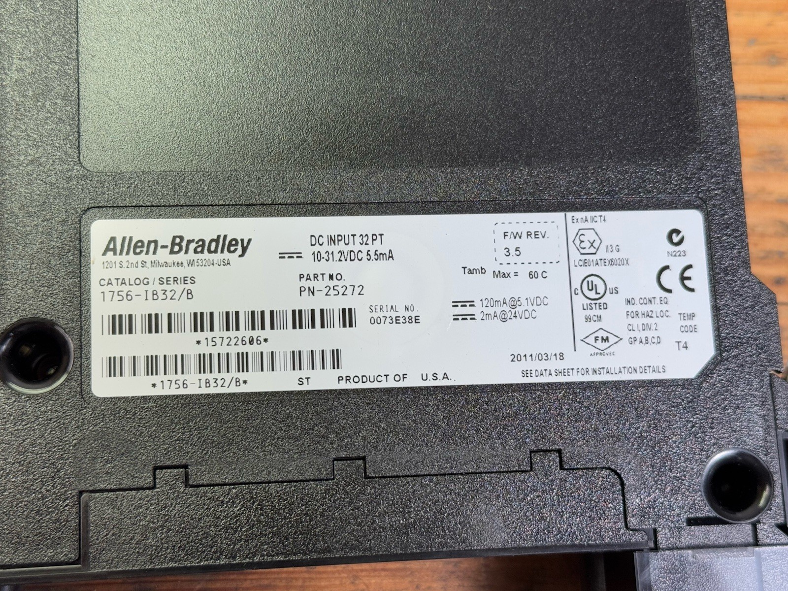(QTY 2) Allen Bradley 1756-IB32/B ControlLogix Digital Input Module 1756-1B32