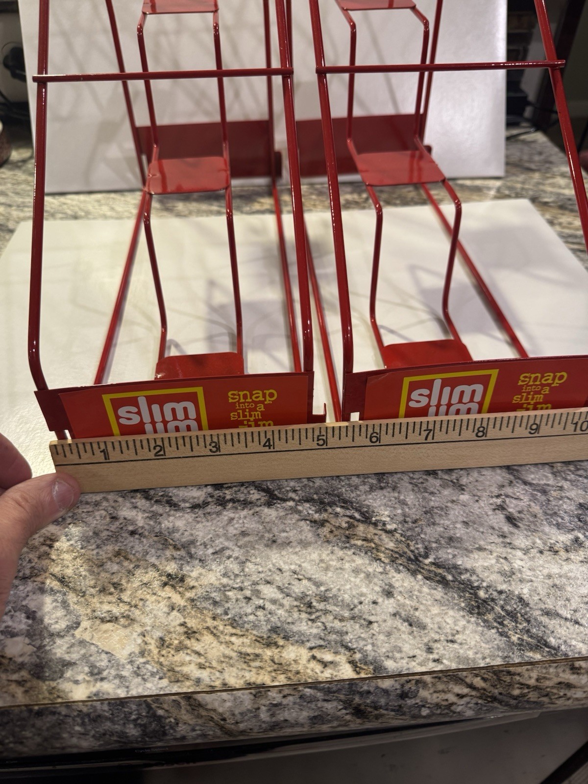 2 Slim Jim Metal Countertop Display Racks 3-Slot Red Snack Holders