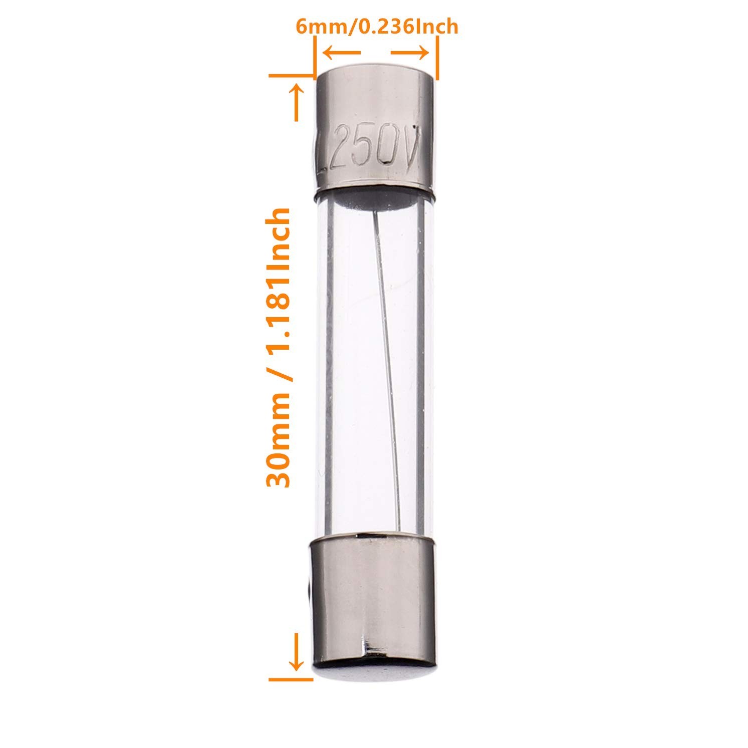 60 Pcs Slow Blow Glass Fuses Assortment Kit 6×30 mm 250V 0.5A to 20A – 12 Values