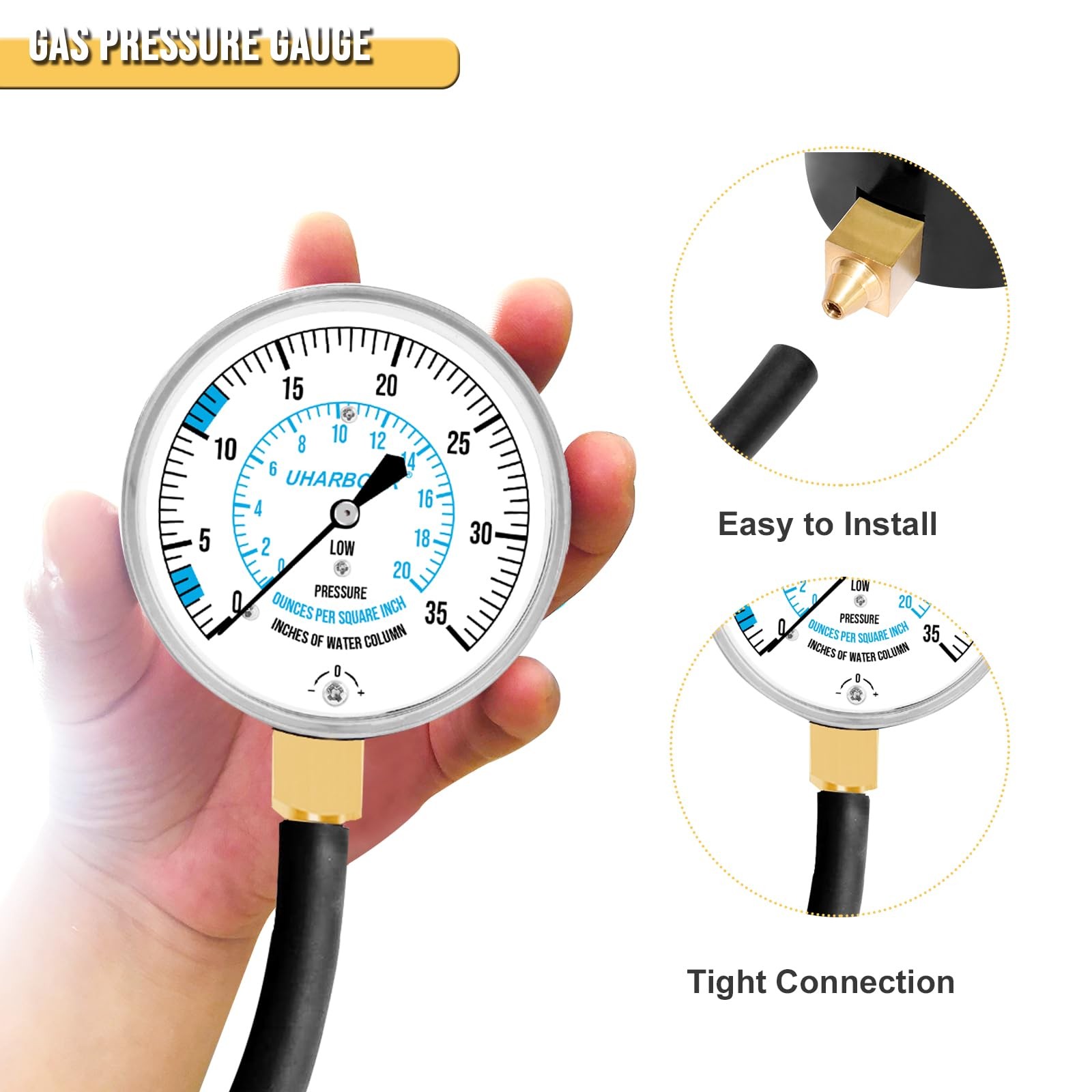 Manometer Gas Pressure Tester, Manometer LP Gas Pressure Tester Gauge 0-35″ W.C