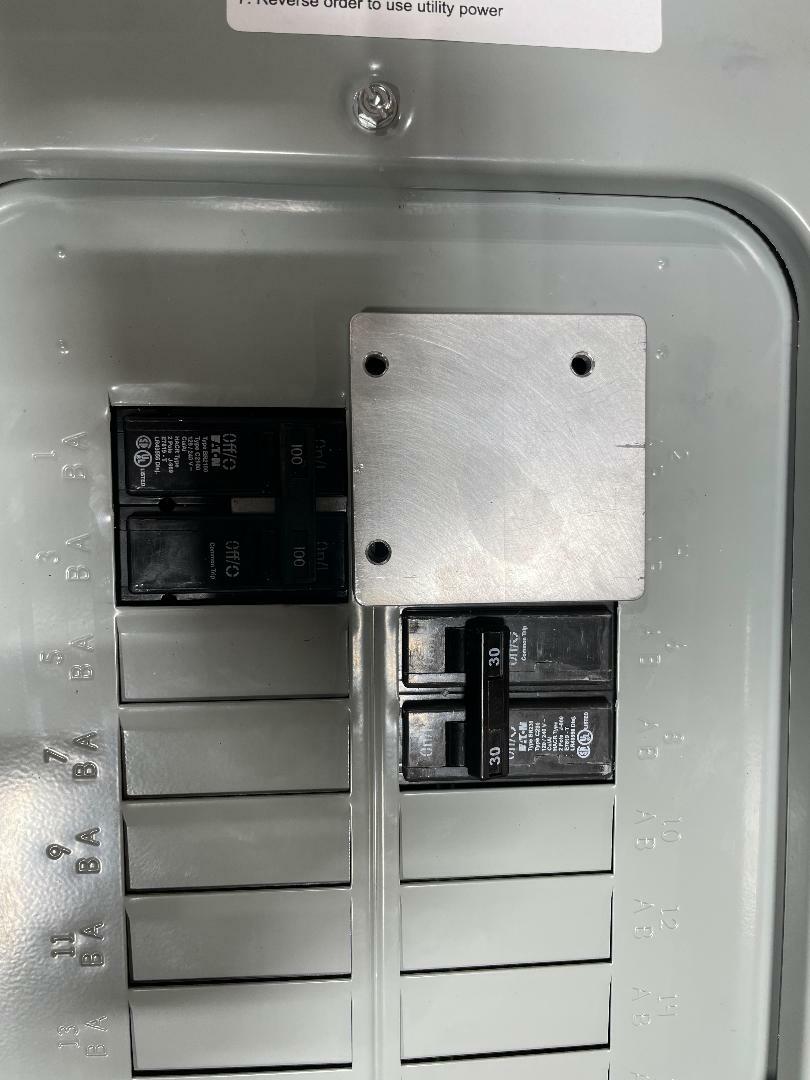 100 Amp Eaton or Siemans or ITE Generator Interlock #WR 78