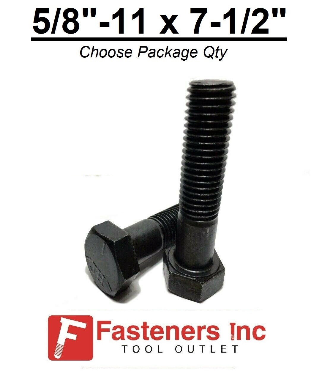 5/8-11 x 7-1/2″ Hex Bolt Plain Black Steel Grade 5 Cap Screw PT (Choose Qty)